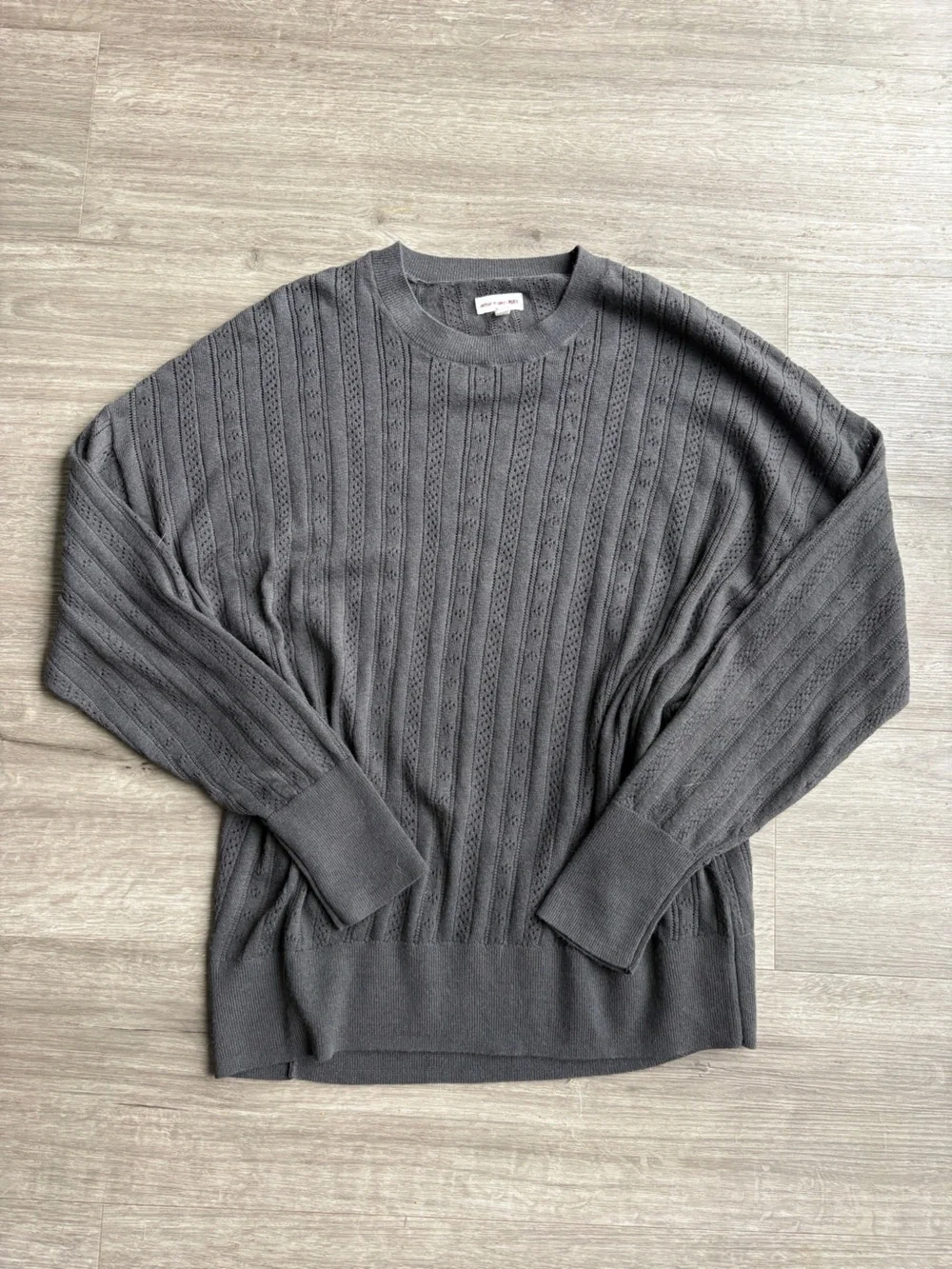 Aerie X Emily Merritt Pointelle Oversized Grey Crewneck Coquette Sweater